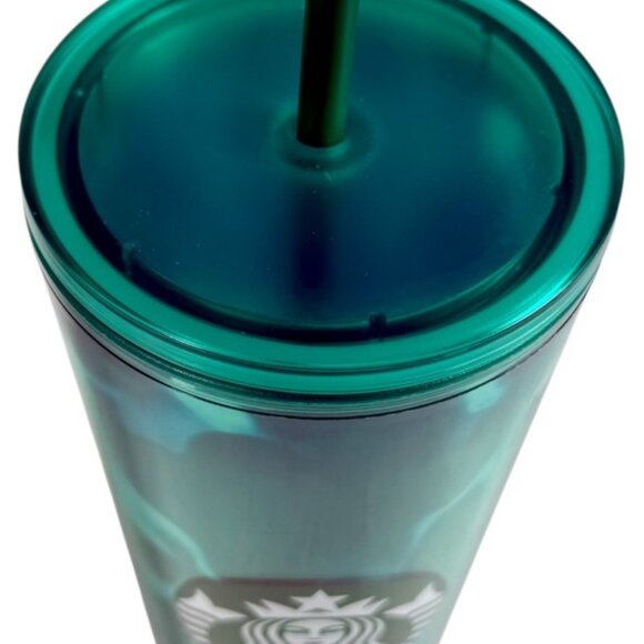 Starbucks Teal Turquoise Green Blue Wave Tumbler Traveler Cold Cup 24oz Venti - Picture 4 of 6